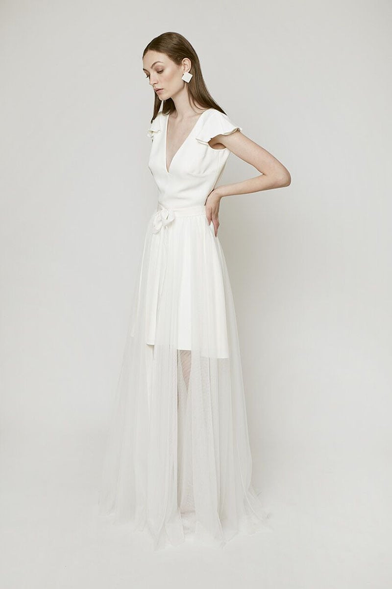 vestido de novia con sobrefalda de Tull