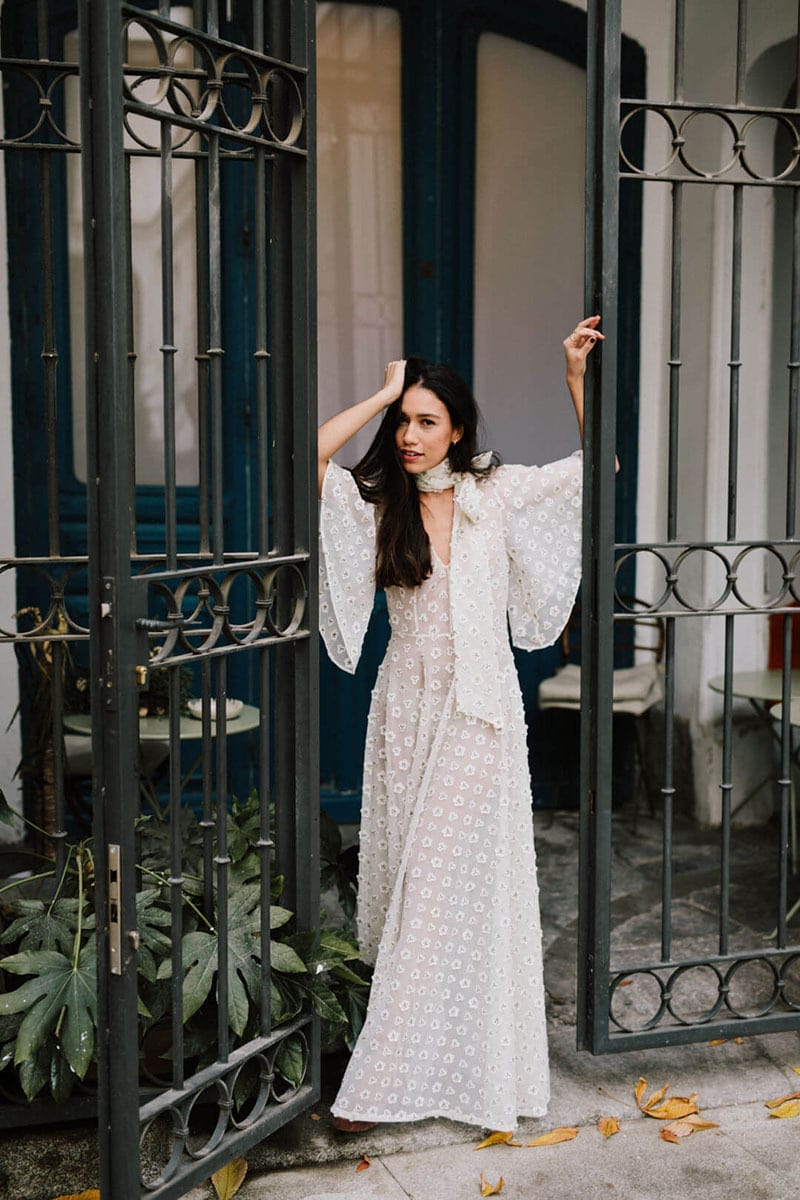 vestido de novia con mangas murciélago